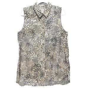 Chicos Non Iron Animal Print Shirt Womens 14 Cheetah Long Button